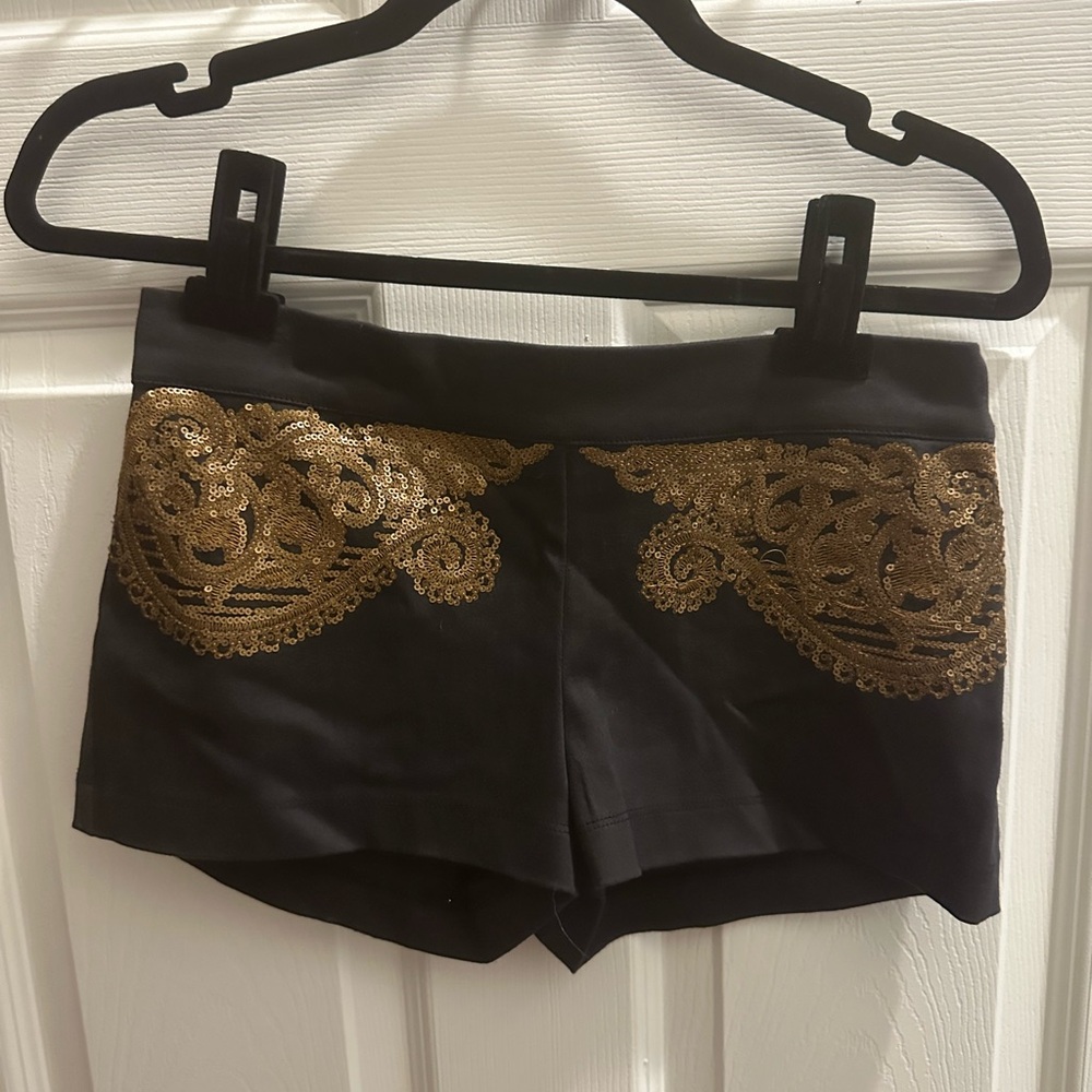 Hale Bob black, ornate gold shorts size small